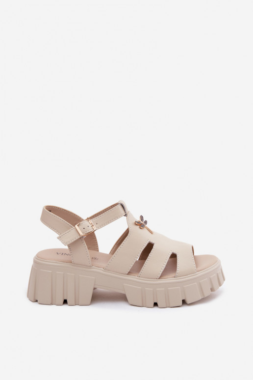 Sandales à plateforme pour femmes avec boucle Vinceza 79627, couleur sable
