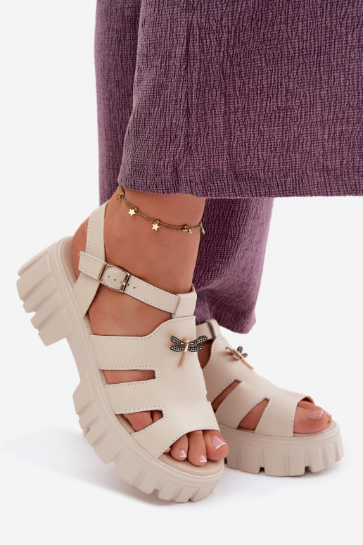 Sandales à plateforme pour femmes avec boucle Vinceza 79627, couleur sable