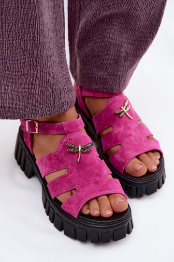 Sandales en cuir daim pour femmes avec boucle Vinceza 79627, couleur noire