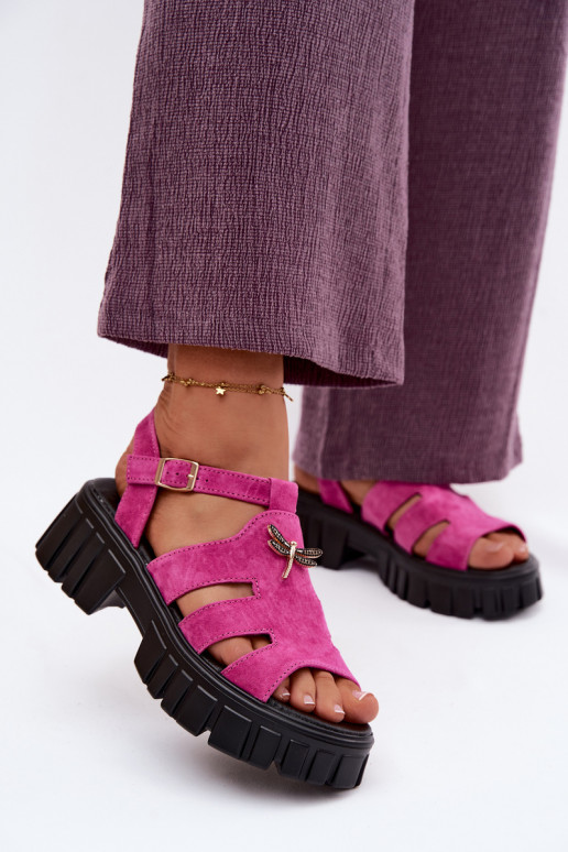 Sandales en cuir daim pour femmes avec boucle Vinceza 79627, couleur noire