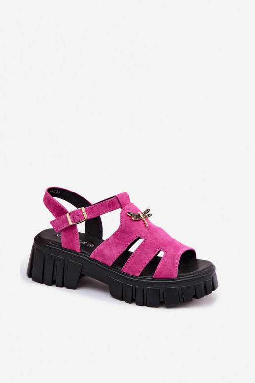 Sandales en cuir daim pour femmes avec boucle Vinceza 79627, couleur noire