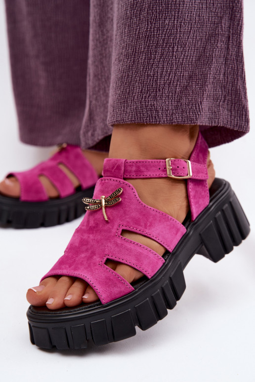 Sandales en cuir daim pour femmes avec boucle Vinceza 79627, couleur noire
