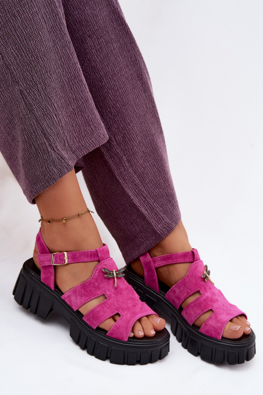 Sandales en cuir daim pour femmes avec boucle Vinceza 79627, couleur noire