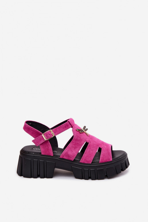 Sandales en cuir daim pour femmes avec boucle Vinceza 79627, couleur noire