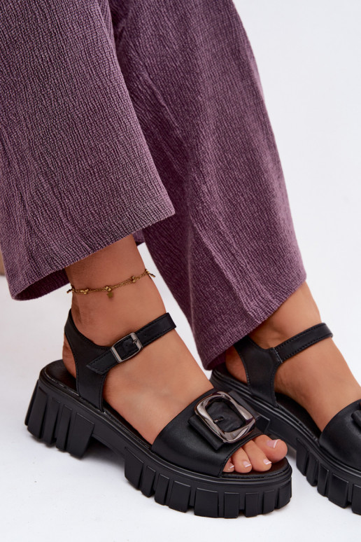 Sandales à plateforme pour femmes avec boucles Vinceza 79611, couleur noire