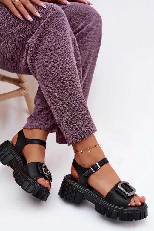 Sandales à plateforme pour femmes avec boucles Vinceza 79611, couleur noire