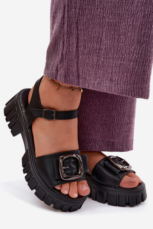 Sandales à plateforme pour femmes avec boucles Vinceza 79611, couleur noire