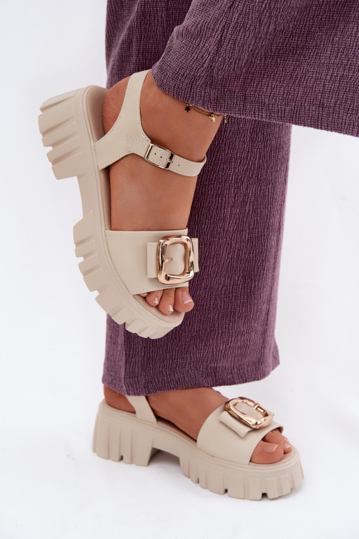 Sandales à plateforme pour femmes avec boucles Vinceza 79611, couleur sable