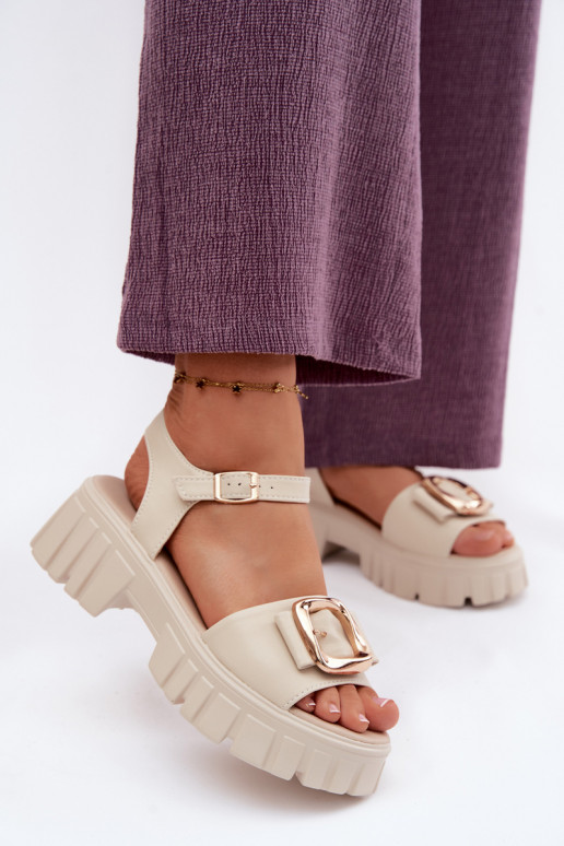 Sandales à plateforme pour femmes avec boucles Vinceza 79611, couleur sable