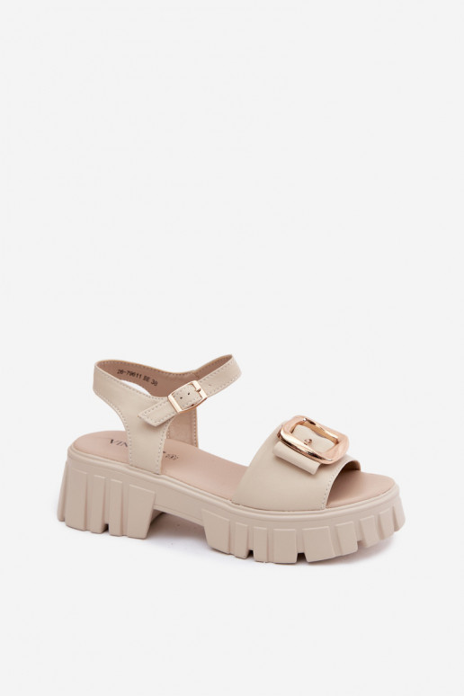 Sandales à plateforme pour femmes avec boucles Vinceza 79611, couleur sable