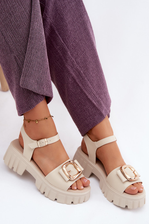 Sandales à plateforme pour femmes avec boucles Vinceza 79611, couleur sable