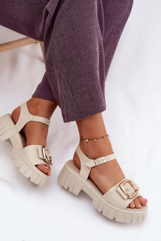 Sandales à plateforme pour femmes avec boucles Vinceza 79611, couleur sable