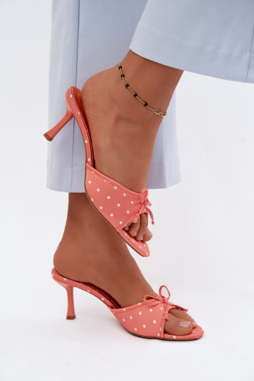 Chaussons pour femmes avec des nœuds et des pois sur un talon fin couleur orange par Shinea 2