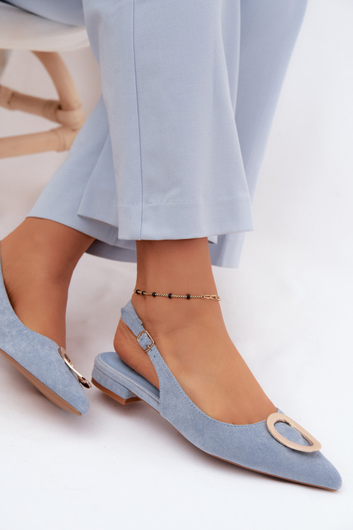 Sandales pour femmes avec un talon large et des ornements de couleur bleue par Sparkle
