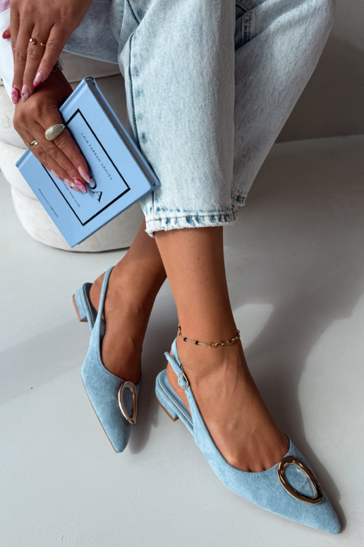 Sandales pour femmes avec un talon large et des ornements de couleur bleue par Sparkle