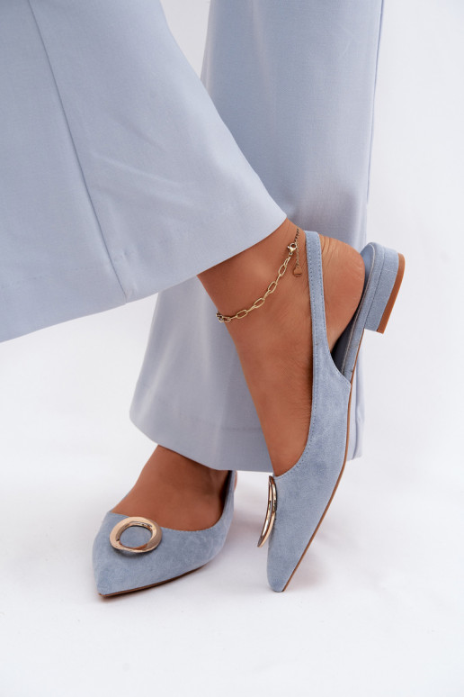 Sandales pour femmes avec un talon large et des ornements de couleur bleue par Sparkle