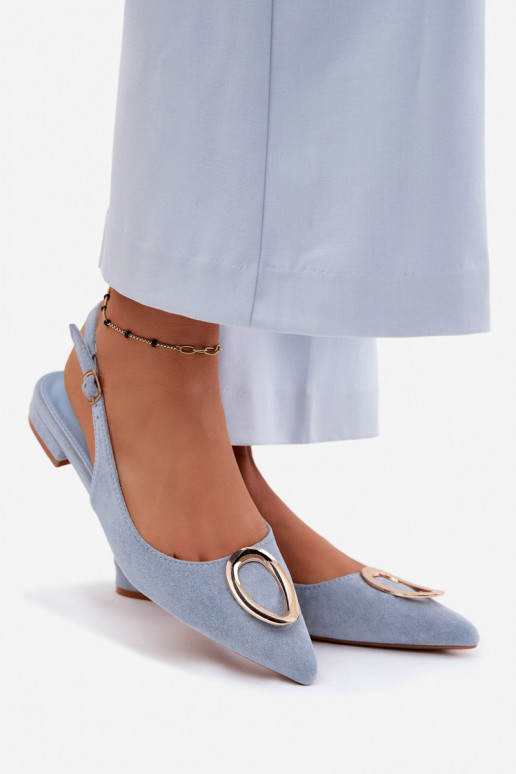 Sandales pour femmes avec un talon large et des ornements de couleur bleue par Sparkle