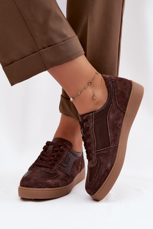 Baskets en daim pour femmes Vinceza 7933 couleur chocolat