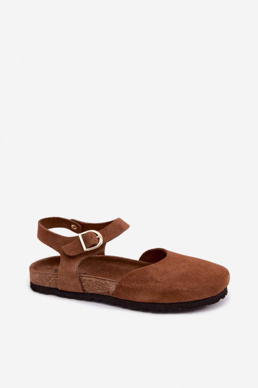 Sandales en cuir suédé avec orteils fermés Tai turiciejka H7365-02 marron