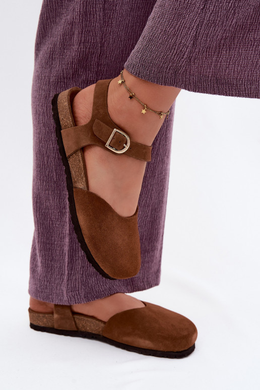 Sandales en cuir suédé avec orteils fermés Tai turiciejka H7365-02 marron