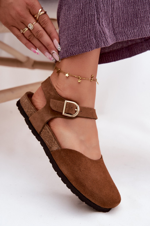 Sandales en cuir suédé avec orteils fermés Tai turiciejka H7365-02 marron