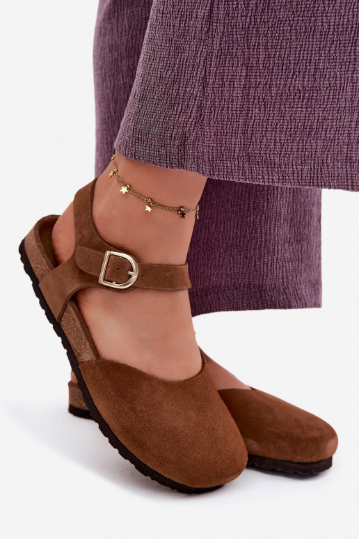 Sandales en cuir suédé avec orteils fermés Tai turiciejka H7365-02 marron