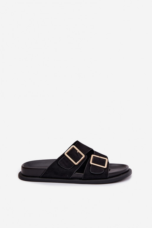 Chaussons en faux daim noir avec boucles dorées Selissea
