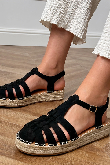 Sandales gladiateur espadrilles noires en daim synthétique Talejda