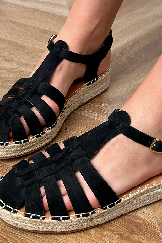 Sandales gladiateur espadrilles noires en daim synthétique Talejda