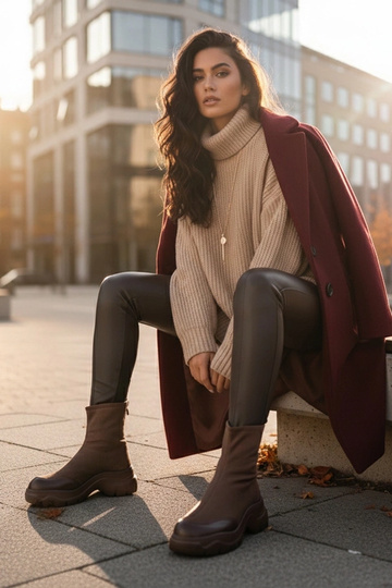 Bottines brunes en daim synthétique avec semelle épaisse Alana 2