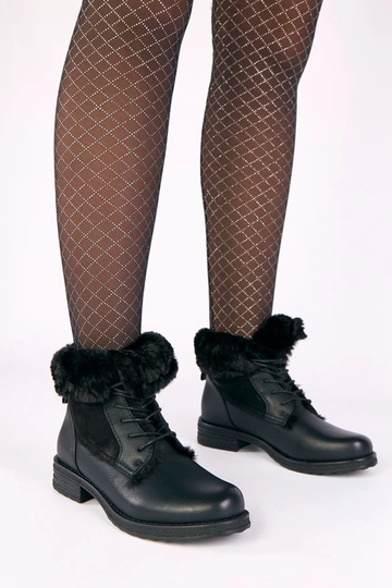 Bottines noires avec lacets et fourrure Joyca