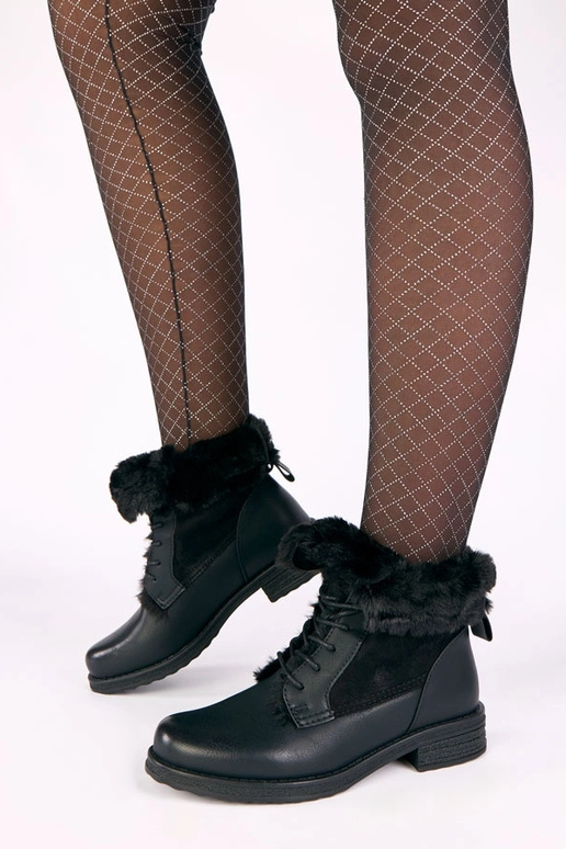 Bottines noires avec lacets et fourrure Joyca