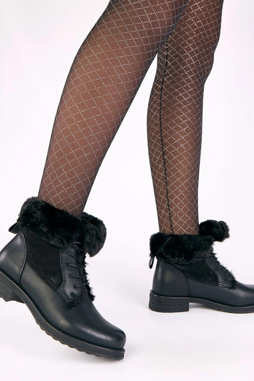 Bottines noires avec lacets et fourrure Joyca