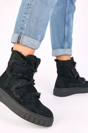 Bottines noires avec velcro, ornées de fourrure Grace 2