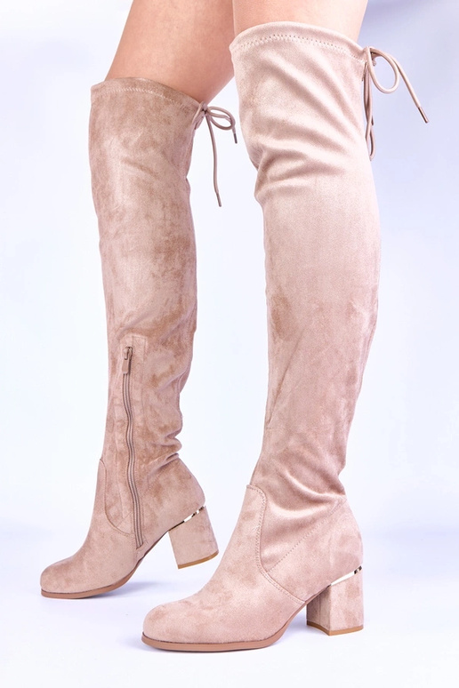 Bottes au-dessus du genou couleur sable avec accents dorés Elai