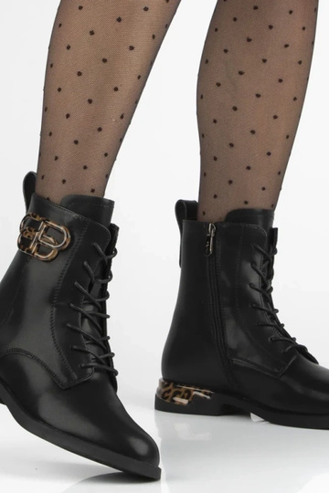 Bottines noires en cuir naturel, ornées d'un imprimé panthère Ricka
