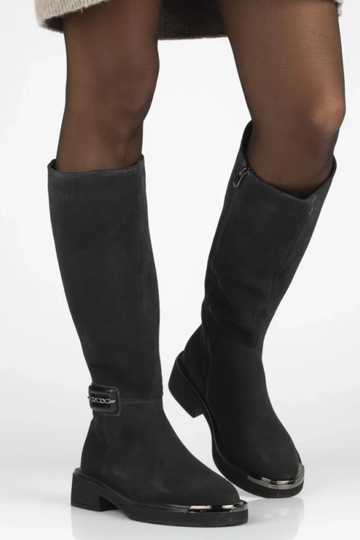 Bottes au-dessus du genou graphite en daim naturel avec bout décoratif Charlie