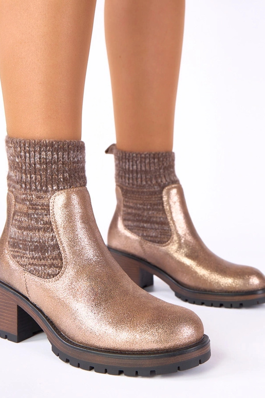 Bottines dorées à talon avec tige type chaussette Lisa