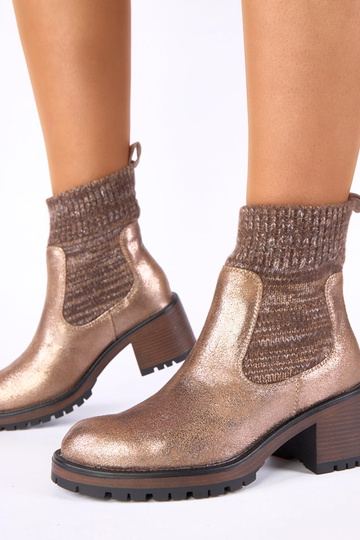 Bottines dorées à talon avec tige type chaussette Lisa 2