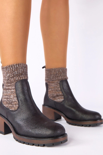 Bottines noires à talon bloc avec tige type chaussette Lisa
