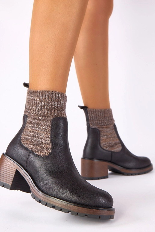 Bottines noires à talon bloc avec tige type chaussette Lisa