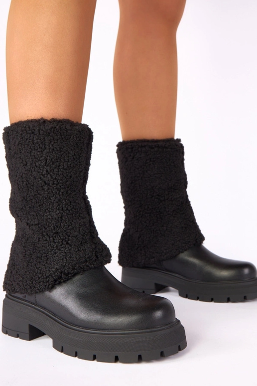 Bottines noires avec tige en tissu repliée Darlene