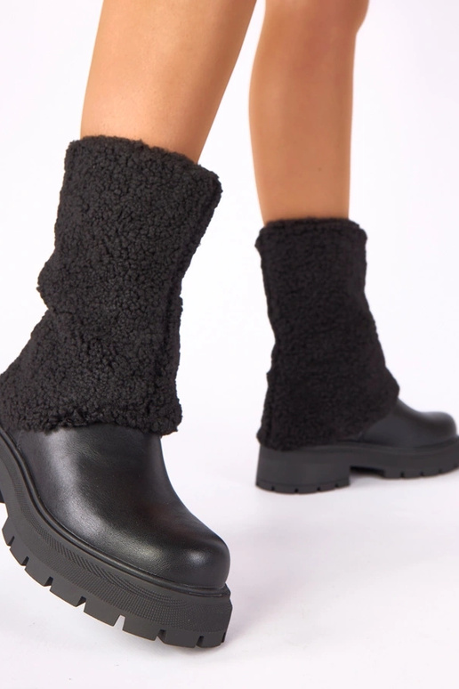 Bottines noires avec tige en tissu repliée Darlene