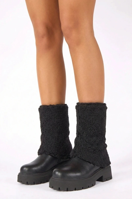Bottines noires avec tige en tissu repliée Darlene