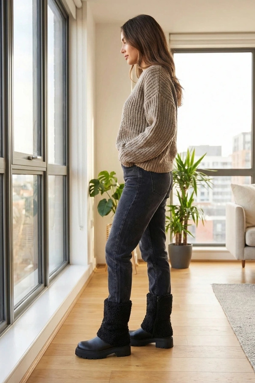 Bottines noires avec tige en tissu repliée Darlene