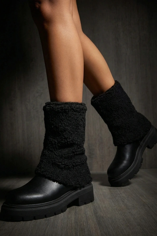 Bottines noires avec tige en tissu repliée Darlene