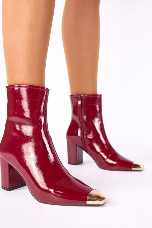 Bottines bordeaux laquées avec bout doré Marilyn