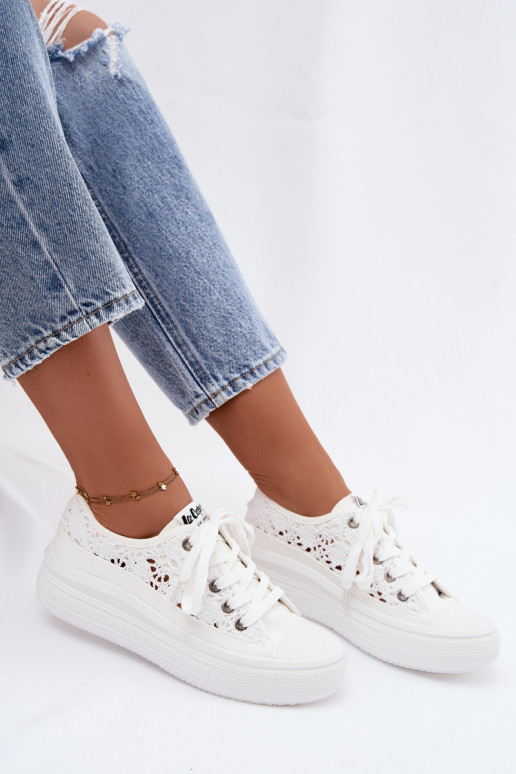 Chaussures blanches décontractées avec plateforme et éléments découpés Lee Cooper LCIN-26-44-4485