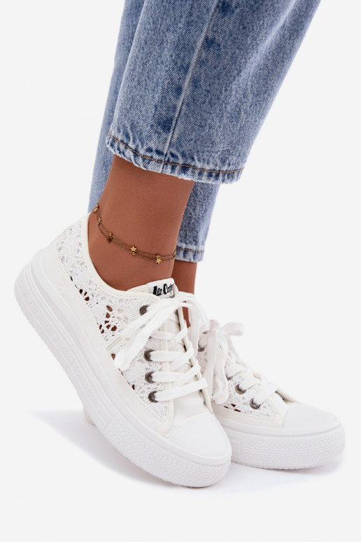 Chaussures blanches décontractées avec plateforme et éléments découpés Lee Cooper LCIN-26-44-4485
