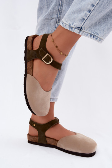 Sandales pour femmes en daim synthétique à bout fermé couleur sable